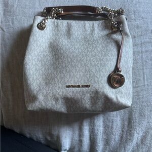 Michael Kors Cream and Brown Shoulder Bag with Chain Details